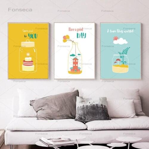 Cartoon Illustration Wall Art Canvas Painting Cute Cloud Balloon Pattern Poster Nordic Baby Girl Room Decor Wall Pictures