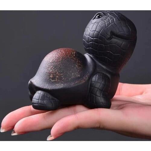 Ceramic Handmade Wealth Tortoise Tea Pet Purple Clay Tea Accessories Lovely Animal Figurines Teahouse Table Decoration Ornaments