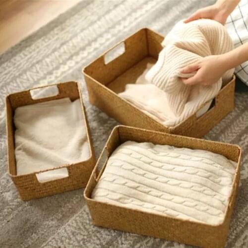 Rattan Storage Basket Hand-woven Sundries Organiser Storage Box for Book Underwear Kitchen Spice Organisers Snacks Container