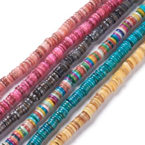 5 Strands Dyed Natural Freshwater Flat Round Shell Heishi Beads 8~8.5 mm For Jewelry Making Bracelet Mixed Color 15.39 inches