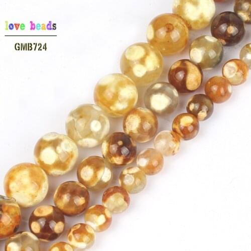 Natural Yellow Ice Craked Agat Round Loose Stone Beads for Jewelry Making DIY Bracelets 15'' 6mm 8mm 10mm