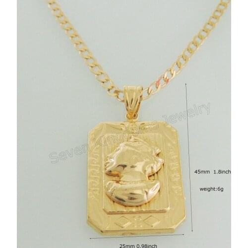 Min ORDER 10$ CAN MIX DESIGN - YELLOW GOLD GP 24" CUBAN NECKLACE & AFRICA MAMA MOTHER IMAGE PENDANT HANGS 1.8" WIDTH 0.98"