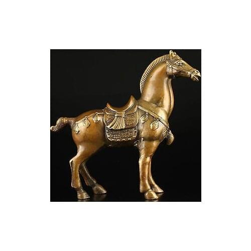 Brass Collectable Vintage Old Brass Casting Good Luck Vivid Horse Art Statu Garden Decoration 100% real Brass