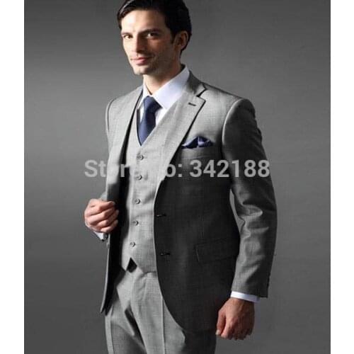 TOP SALE/DIFFERENT STYLES Custom Made Groom Tuxedos Light Grey Notch Lapel Best Man Groomsman Men Wedding Suits/best man suitswe