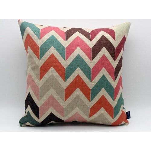 LINKWELL 18x18" Modern Colorful Zig Zag Chevron Burlap Cushion Cover Pillowcase Geometry Geometric Pink Blue Orange Pattern