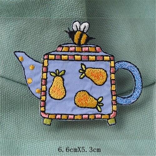 Maxsin 1 Pcs High Quality Embroidered fruit teapot Patch for Clothes Dress Jacket Iron On Garment Appliques DIY