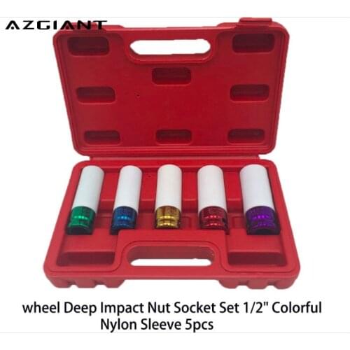 Car Alloy Wheel Deep Impact Nut Socket Set 1/2" Colorful Nylon Sleeve 5pcs (OT858)