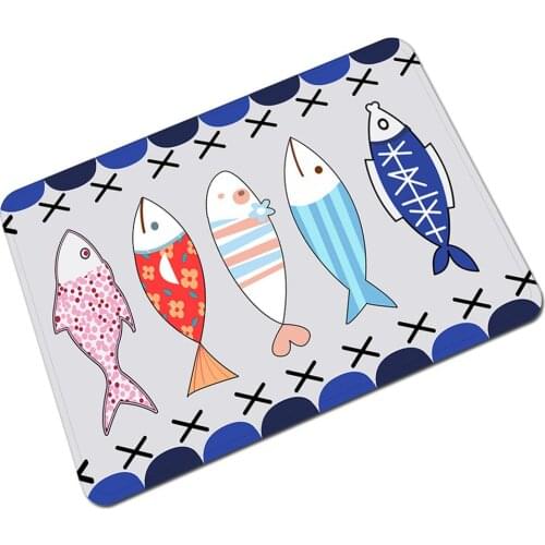 Fish Printed Floor Mats Anti-slip Rugs Flannel Carpets Front Door Doormat Bathroom Carpet Kitchen Living Room Mats Gift