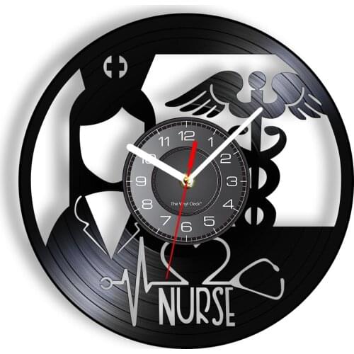 NP Sign Medical Caduceus Vinyl Record Wall Clock Nurse Practitioner Home Decor Timepieces Silent Clock Medical Professional Gift