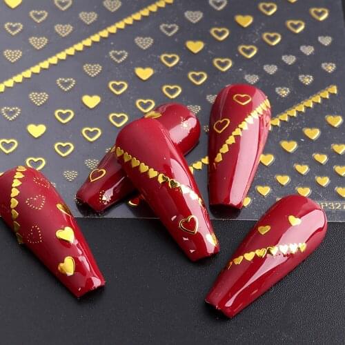 2021 New Nail Stickers 3D Hollow Cupid Heart Cross Decals Sliders Geometric Line Curved New Year Wishes Nail Art Decor