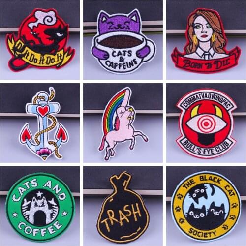 Pulaqi New Cartoon Patch Cat Embroidered Patches For Clothing Unicorn Stickers Iron On Patches For Clothes DIY Applique Custom