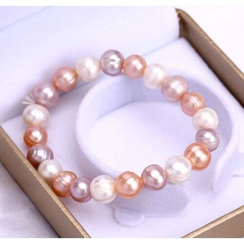 NEW Fashion Womens 7-8mm Natural Multicolor Freshwater Pearl Bracelet Bangle 7.5"