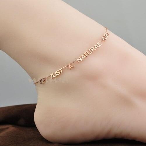 I M JUST A NATURAL FLIRT Anklet Rose Gold Color Titanium Steel Fashion Jewelry Valentine Birthday Gift Free Shipping Never Fade