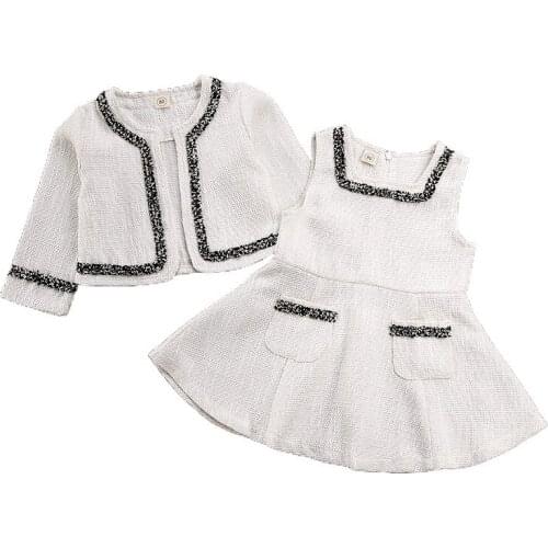 1-6Y Fashion Kids Girls Clothes Set 2021 Summer Autumn Sleeveless A-line Dress & Long Sleeve Jacket Coats Elegant Baby Outfits