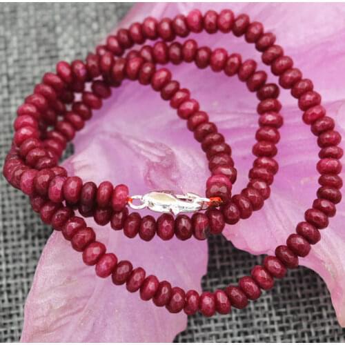 New Faceted Brazil Ruby Handmade Gemstone necklace 18 r clasps AAA 2x4mm