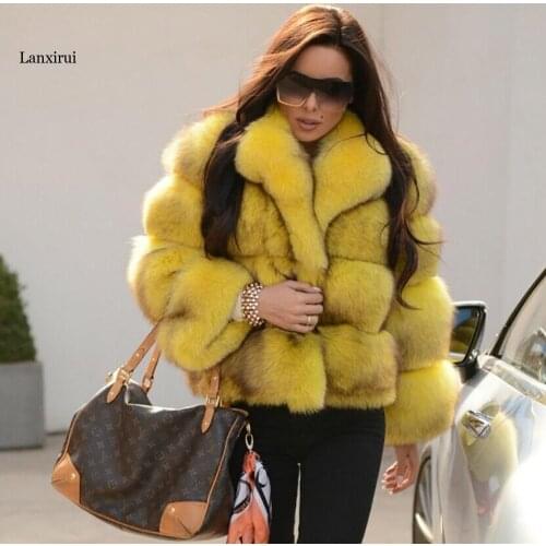 Turn down collar Luxury Outerwear Faux Rabbit Fur Fluffy Collar New Luxury Womens Warm Coat Winter Thick Long-Sleeved Clothes