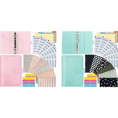 A6 PU Leather Notebook Binder,Budget Planner Organizer with 12 Waterproof Cash Envelopes,6 Expense Budget Sheets