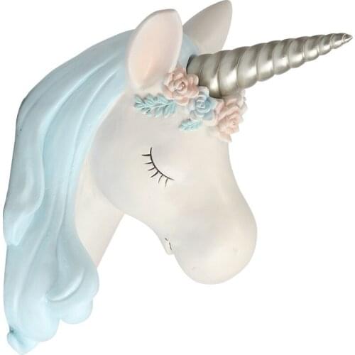 SALES UNICORN MURAL WALL HANGER ANIMAL HEAD ART SCULPTURE WALL ORNAMENT RESIN CRAFT STATUES VINTAGE HOME DECORATIONS 35CM R1112
