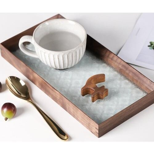 Half House Japanese-Style Vintage Begonia Pattern Glass Wood Tray New Chinese-Style Ornament Storage Tea Tray