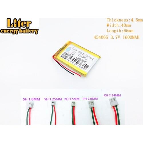 Polymer lithium battery 1600mah 454065 3.7V FOR 3.7V 454065 PLUG MP3 MP4 MP5 GPS PDA polymer rechargeable battery