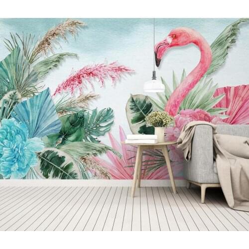 Custom 3D Cartoon Pink flamingo plant leaves Photo Wall Murals Wallpaper For Kids Room Bedroom Living Room Decor wallpaper