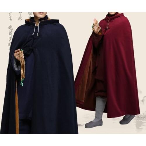 2color blur/red Buddhist Monk Winter wool robe martial arts warm coat zen cape abbot suits lay meditation cloak kung fu uniforms