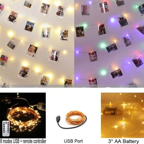 AA Battery Photo Clip LED String Lights USB Fairy Lights Garland Christmas Decoration Party Wedding Xmas for Bedroom Wall Bar