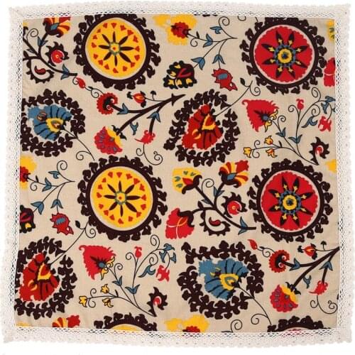 Vintage Square Cotton Linen Lace Sun Flower Tablecloth, Washable Tablecloth Dinner Picnic Table Cloth Home Decoration Assorted S