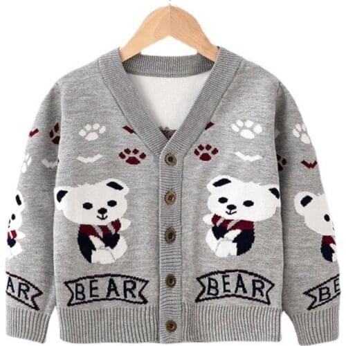 Spring New Boys Bear Print Sweater Knitted Cardigan Coat Baby Children Fashion Clothing Boy Girl Sweaters Kids Outerwear Jackets