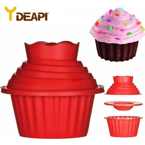 YDEAPI 3Pcs/Set Dishwasher Safe Giant Cupcake Mold NonStick Big Top Cake Silicone Mould DIY for Easy Decorating Cake Bake tools