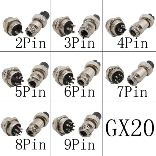 1Pair Male + Female GX20 2/3/4/5/6/7/8/9 Pin Circular Aviation Socket Plug Electrical Connections Wire Panel Connector with Rubb