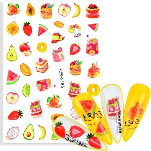 1pcs 3D Watermelon Strawberry Avocado Lemon Pineapple Nail Art Sticker Decal Adhesive Colorful Fruit Papaya Manicure Slider Wrap