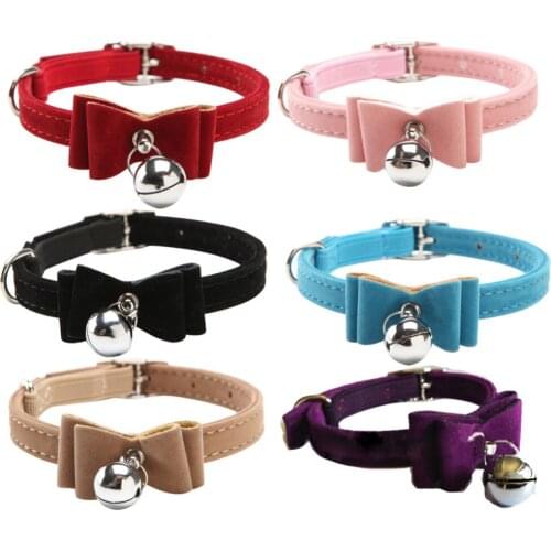1Pc Cat Collar Kitten Velvet Bow Tie Safety Elastic Bowtie Bell 6 Colours Cat Collar Bow Tie Pet Collar Necklace Pet Supplies