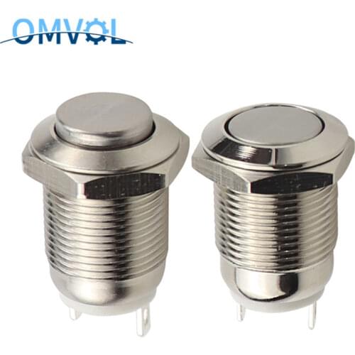 1PC 12mm Waterproof Momentary Round Stainless Steel Metal Push Button Switch Car Start Horn Bell Reset Flat Head & High Head