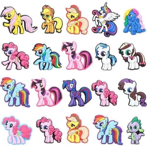 20Pcs Pony Cartoon Shoes Charm Little Horse Decoration Bracelet Wristband Kawaii Clogs Slip On Cute Ornament Party for Children