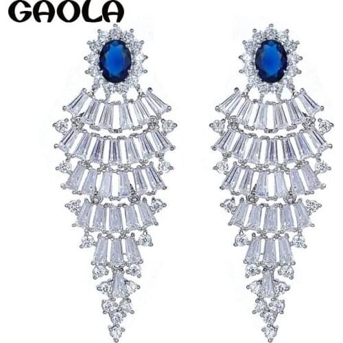 2015 AAA Cubic Zirconia Paved Luxury Women Jewelry Tops Fashion CZ Dangle Earrings for Elegant Noble Dinner Dress GLE4501