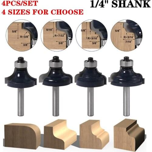 4pcs/set 1/4" 6.35mm Milling Cutter Router Bit Wood Cutter Carbide Mill Woodworking Trimming Engraving Carving Cutting Tools