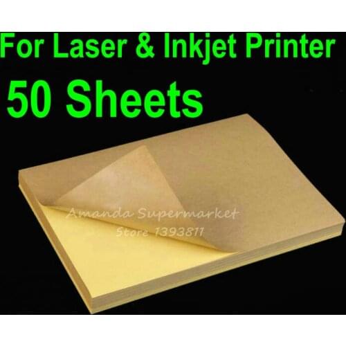 50 Sheets A4 Blank Kraft Label Sticker Paper Brown Self adhesive Paper For Laser & Inkjet Printer