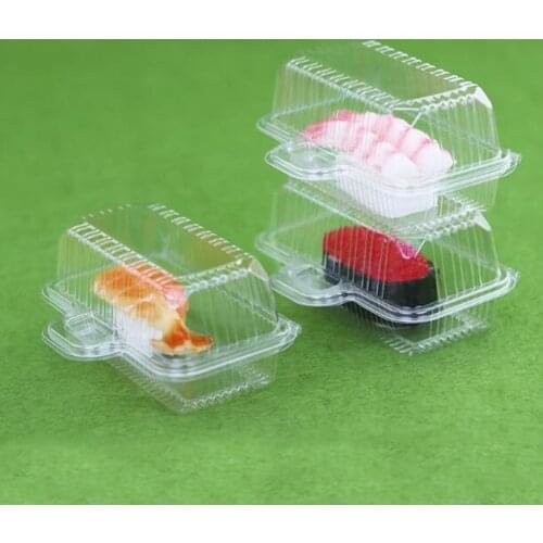 100pcs Individual Clear Plastic Single Sushi Case Rectangle Disposable Sushi Takeaway Container Takeout Boxes