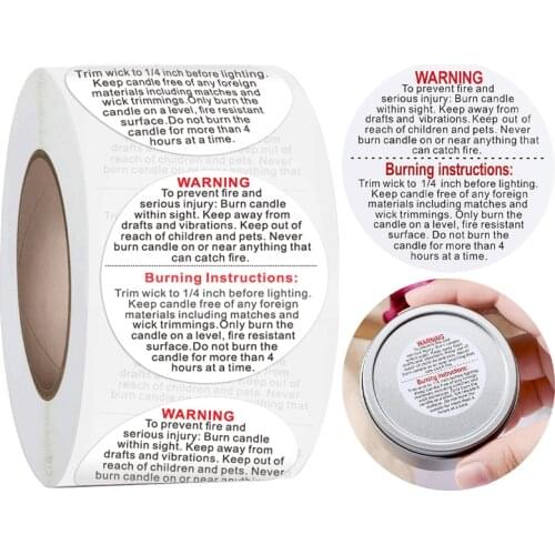 500Pcs/Roll Warning Stickers 1.5 Inch Safety Warning Label Candle Jar Container Wax Melting Safety Waterproof Adhesive Labels