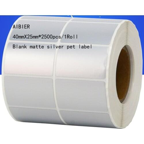 AIBIER 40x25mm 2500pcs/1Roll Waterproof paper Thermal transfer blank PET barcode Labels PET adhesive printed label sticker