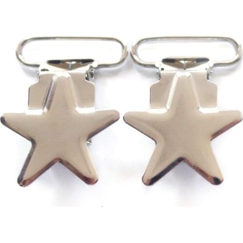 Free Shipping 100pcs 1'' 25mm Silver Colored Star Shaped Metal Suspender Clips / Pacifier Clips LEAD and NICKLE Free