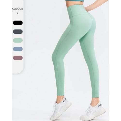 Seamless Yoga Pants Womens High-waist Leggings Buttocks Compression Sports Pants Stretch Fitness Pants Trousers Solid Color
