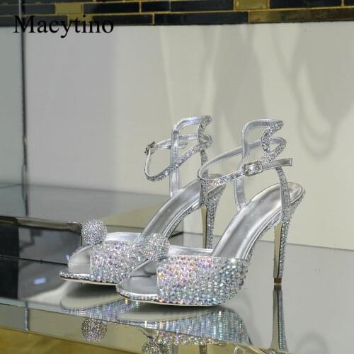Pearl diamond diamond ladies high heel sandals round toe stiletto high heel sandals fashion party sandals
