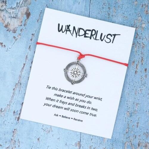 Wanderlust Wish Bracelet Compass Charm Bracelet Wanderlust Jewelry Friendship Bracelet for Women Men Travellers Explorer Gift