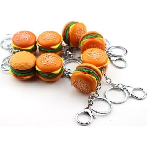 Hamburger Cheeseburger Polymer Clay Key Chain Simulation Food Pendant Keyring W0YA