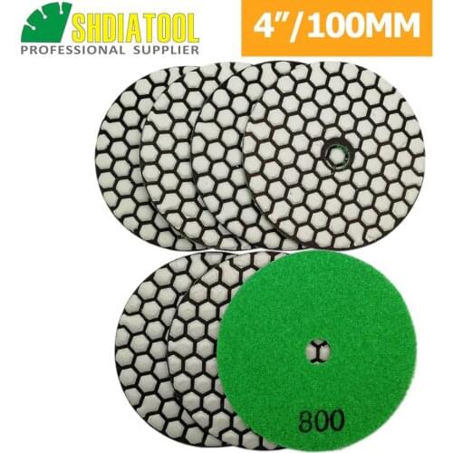 SHDIATOOL 7pcs 4"/100mm Diamond Dry Polishing Pad Grit #800 Granite Marble Ceramic Flexible Sanding Disk Stone Polisher Disc