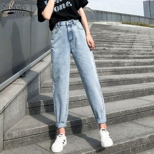 Elastic Waist Cotton Loose Washed Vintage Denim Trouser High Waist Jeans Woman Streetwear Plus Size Boyfriend Jeans 2021 10424