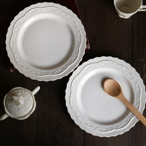 Cream White Ceramic Relief Lace Elegant Dinner Plate/Dessert Plate /8 Inch Plate