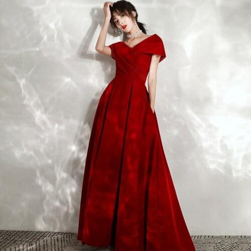 Elegant V-Neck Burgundy A-Line Evening Dress Cheongsam Back Bandage Prom Fomail Gown Vestidos De Noche
